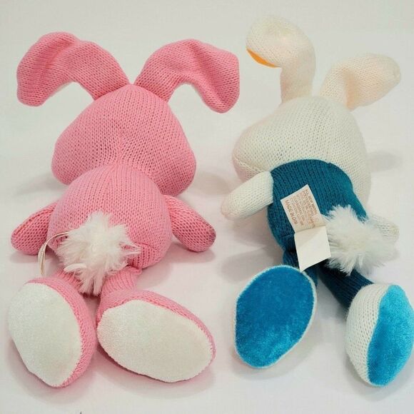 2 Dan Dee EASTER BUNNY SOCK RABBITS  Coll. Choice Blue Pink Knit Plush 10" - Picture 3 of 9